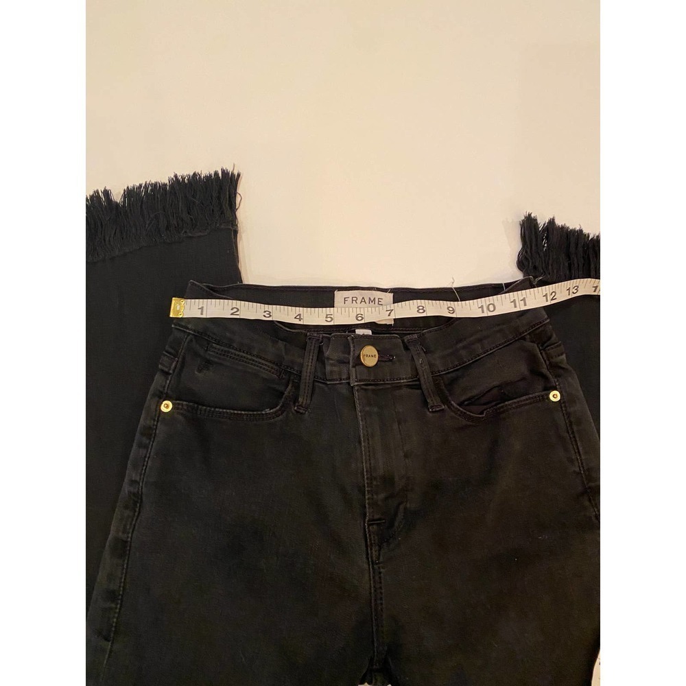 FRAME Black Frayed Hem Jeans Size 25 Cropped Straight Designer Denim - Picture 7 of 8